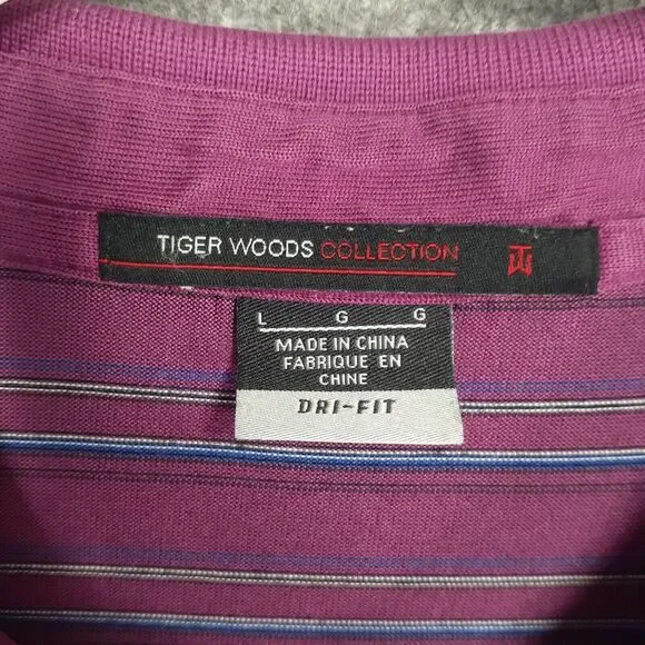 RARE Nike Tiger Woods Collection SAMPLE Polo Shirt Adult L pink blue stripe S/S - Picture 6 of 14